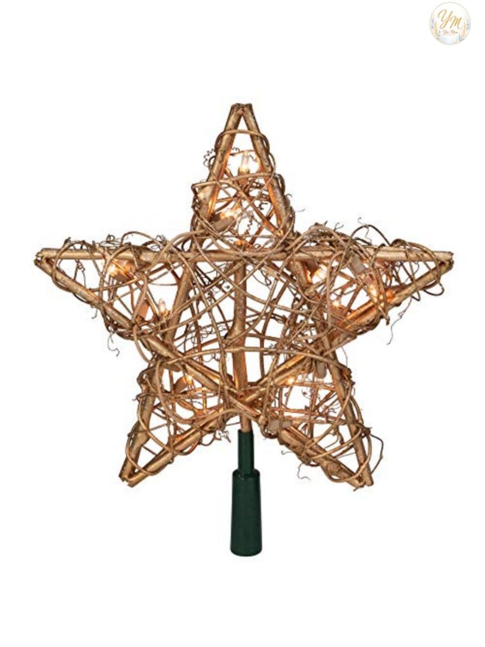 Pre-Lit Rattan Star Christmas Tree Topper 20 Lights 13in